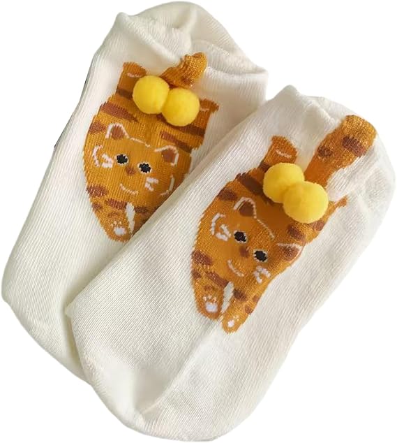 Women's Funny Abstract Cats Calf Socks Pattern Socks Elastic Cuffs Fuzzy Balls Design Wicking Comfortable Footwear