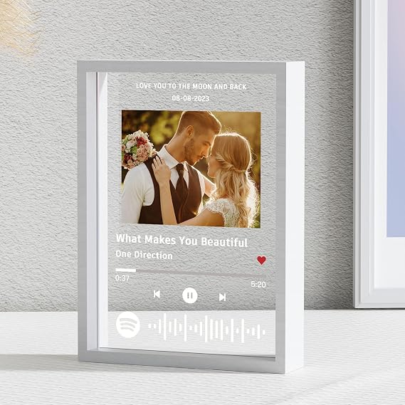 Personalized Spotify Plaque with Free White Frame - Spotify Picture Frame Custom Acrylic Song Plaque - Music Picture Frame Customized Gifts for Boyfriend Girlfriend Couples Family