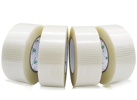 BOMEI PACK 4 Rolls Bi Directional Filament Tape, Fiberglass Filament Strapping Tape, for Shipping and Packing, 5.9mil x 2inch x 55yds