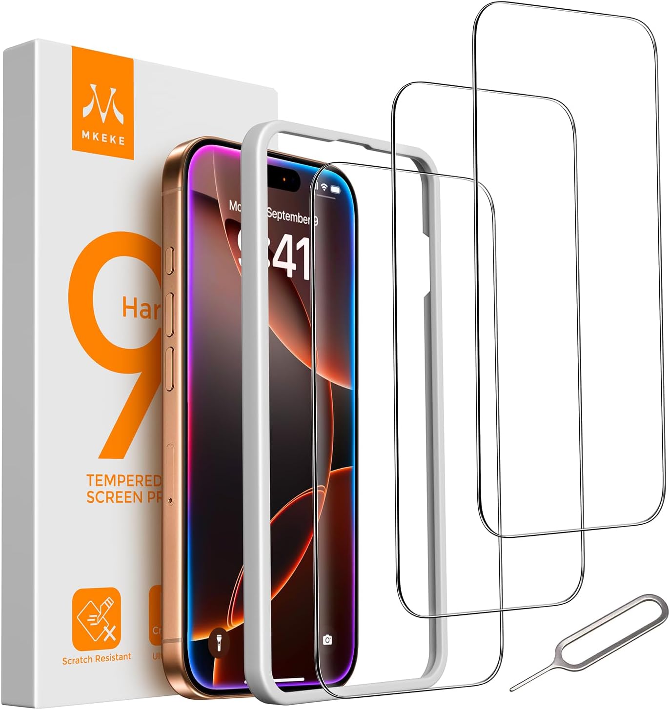 Mkeke Case and 3 Pack Screen Protector for iPhone 16 Pro, Military-Grade Drop Protection, Shockproof