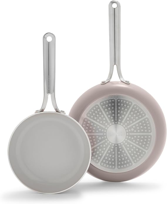 GreenPan Nova 8 & 10 2 Piece Frying Pan Skillet Set, Oprahs Favorite Things 2024, Induction Suitable PFAS-Free Nontoxic Ceramic Nonstick, Dishwasher & Oven Safe, Quick Even Heating, Clay
