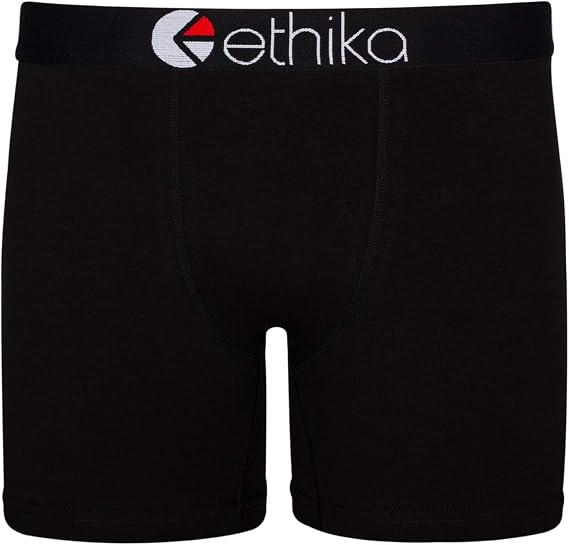 Ethika Men's Mid Boxer Brief, Extended Length, 4-Way Stretch with Signature | Waistband. Designed with a shorter mid-length fit. Engineered to prevent pull-down and gathering for consistent comfort.