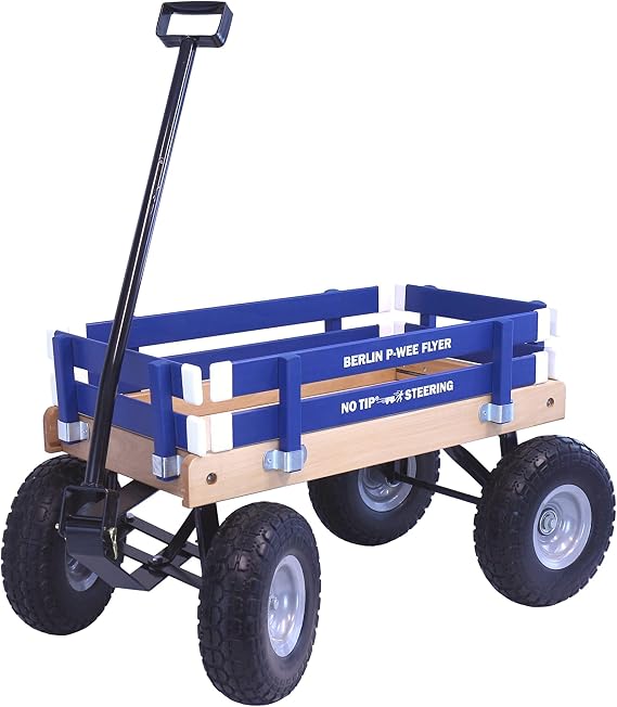 AmishToyBox Berlin Big-Foot Wagon - Perfect Wagon for Around the Neighborhood, Campground, or Beach - Amish Made in Ohio, USA - 10" No-Flat Tires (Blue)