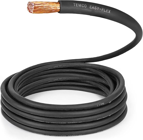 TEMCo 1/0 Gauge AWG 100 Ft Black Flexible Pure Copper Made in USA Welding Cable Battery Wire - Heavy Duty Solar, Inverter, Car, RV, Truck