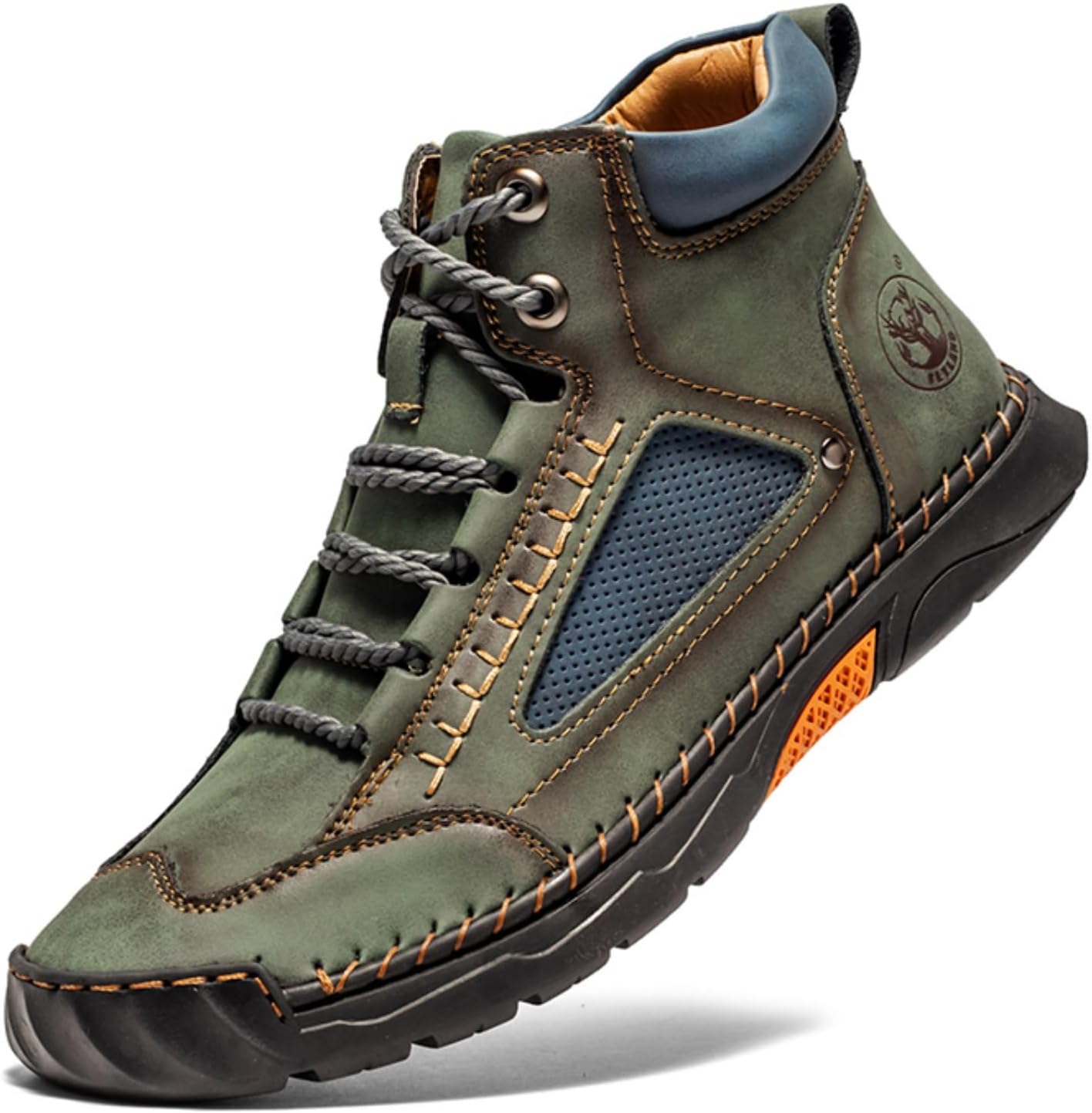 FLYLAND Mens Casual Leather Fashion Sneakers Ankle Chukka Boots Handmade Lightweight Loafers Mid-top Dress Boots Walking Driving Shoes