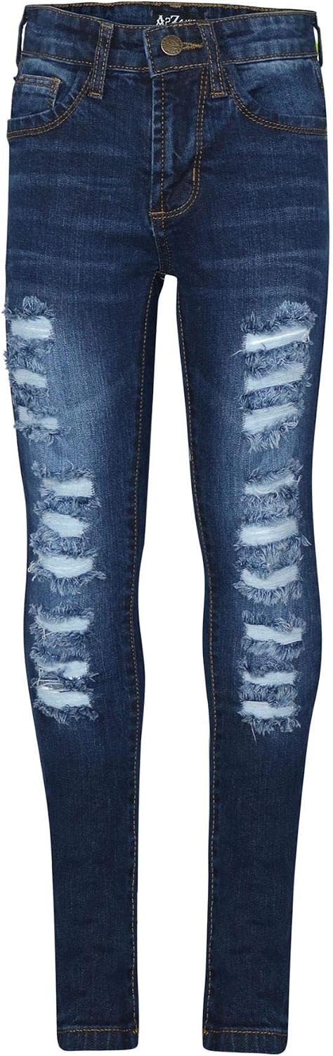 Girls Ripped Jeans Comfort Skinny Stretch Jeans Lightweight Stretchable Denim Cotton Pants Age 3-14 Years