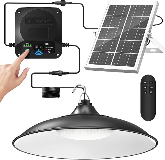 Solar Shed Light Indoor Outdoor, 2000LM Motion Sensor Pendant Light | Daytime Available Solar Indoor Lights with 4 Lighting Modes Remote Control for Barn, Patio, Gazebo, Shop, Garage, 1pack