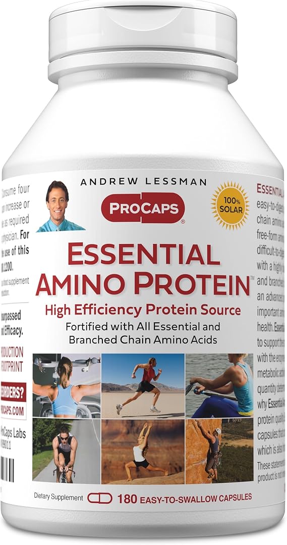 ANDREW LESSMAN ProCaps Essential Amino Protein, 180 Capsules | Highly bioavailable protein with essential amino acids to support muscles, tissues and overall protein quality.