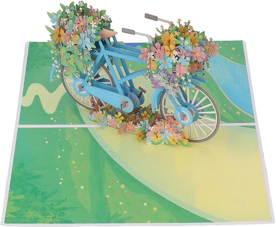 Maxmartt Flower Bicycle Pop Up Card,3D Spring Flower Bike Greeting Card for Anniversary, Mothers Day, Valentines Day, Thinking of You, Thank You, Wedding, Sympathy, All Occasion
