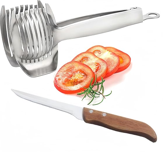 i Kito Tomato Lemon Slicer with Tomato Knife Set,Handheld Even Slicing Guide Cutter Tools,for Round Fruit and Veggies, Multi Kitchen Cutting Gadgets