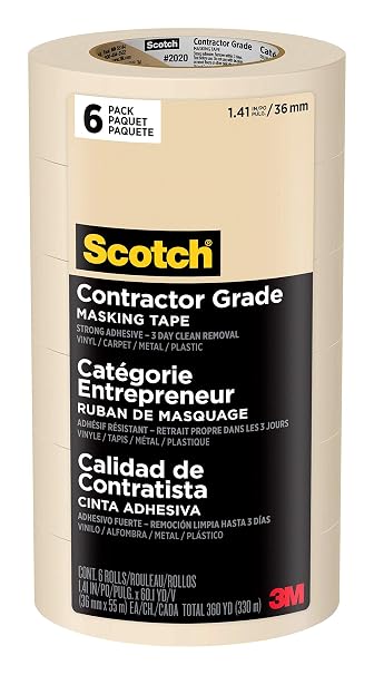 Scotch Contractor Grade Masking Tape, 1.41 inches by 60.1 yards (1442 yards total), 2020, 24 Rolls