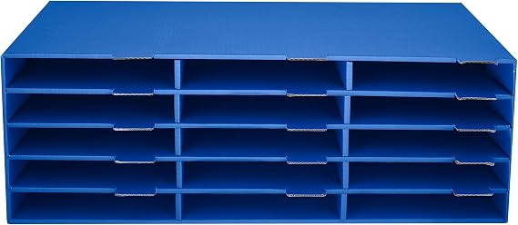AdirOffice Cardboard Paper Organizer - Classroom Mailbox, Literature Organizers, Office Sorter Mailboxes, Construction Papers Storage with Slots, Compartment Shelf Holder (15 Slot, Blue)
