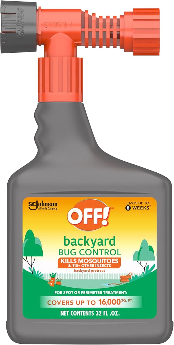 OFF! Backyard Bug Control Pretreat, 32 oz, Outdoor Bug Treatment, Covers up to 16,000 sq. ft., Kills for up to 8 Weeks, With a Convenient Hose Connection