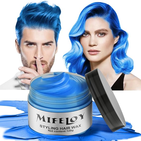 Blue Temporary Hair Color Wax, Instant Natural Hairstyle Cream Dye, Washable Styling Pomadesfor Men Girls Women Youth, Disposable Coloring Mud for Party Cosplay DIY Halloween