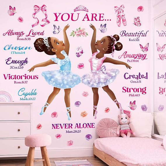 DECOWALL Black Girl Ballerina Inspirational Wall Stickers Decals (SG2-2319)