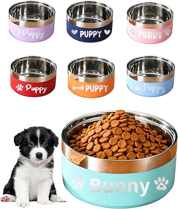 Personalized Dog Bowls with Name, BUGMKCS Engraved Food Water Bowls