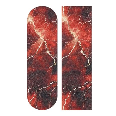 Bolaz Skateboard Grip Tape Sheet Design Deck Longboard Griptape Red Electric Lightning Non Slip Tape Waterproof Sandpaper Scooter 33" x 9"