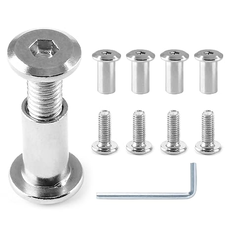 M6x16mm Hex Drive Socket Cap Bolt, Silver, 10 Pair (20 Piece) | Allen Wrench Included, Furniture Connector Bolts, Countersunk Screw Barrel Nuts, For Crib Replacement Belt Cabinet