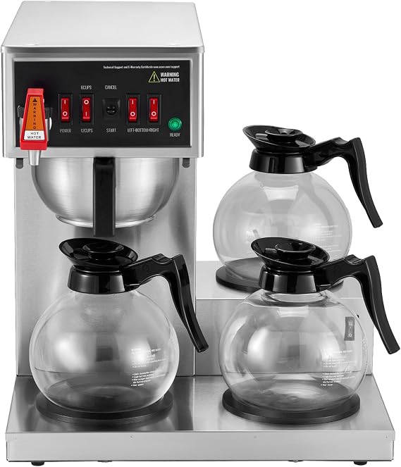 Happybuy 12 Cups Commercial Drip Coffee Maker, Coffee Maker Machine with 3 Glass Carafes and 3 Warmer Plates, Stainless Steel Pour Over Coffee Brewer for Restaurant