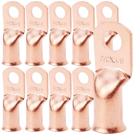 10PCS Pack Heavy Duty Battery Lugs, 2/0AWG 3/8in M10 Battery Cable Ends Ring Terminals, Electrical Battery Crimp Terminals Connectors