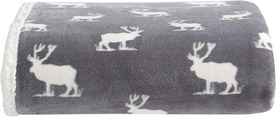 Eddie Bauer - Throw Blanket, Brushed Fleece & Plush Sherpa Bedding, Blanket for Couch & Bed (Elk Stance Grey, 50" x 60")