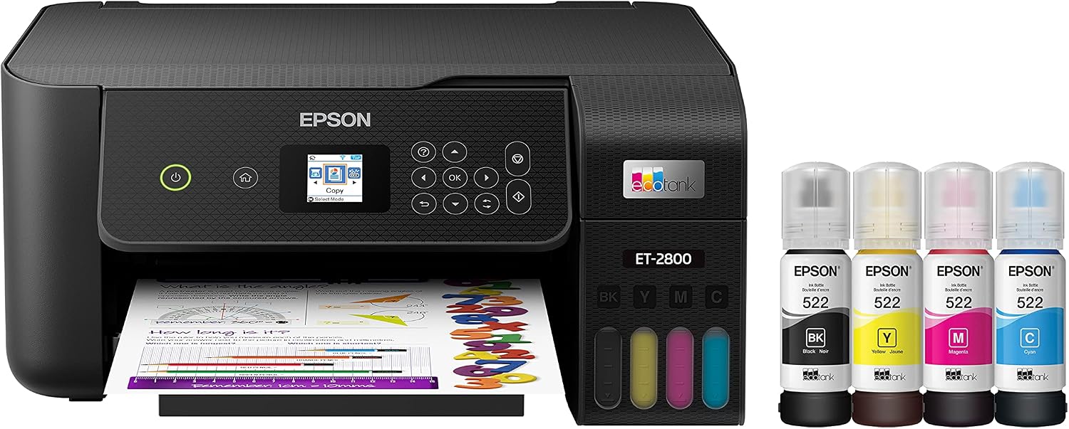 Epson EcoTank ET-2800 Wireless Color All-in-One Cartridge-Free Supertank Printer with Scan and Copy â€“ The Ideal Basic Home Printer - Black, Medium
