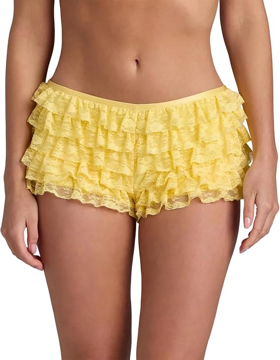 Women Lace Ruffle Shorts Y2k Low Rise Layered Bloomers Mini Shorts Sexy Fairy Micro Short