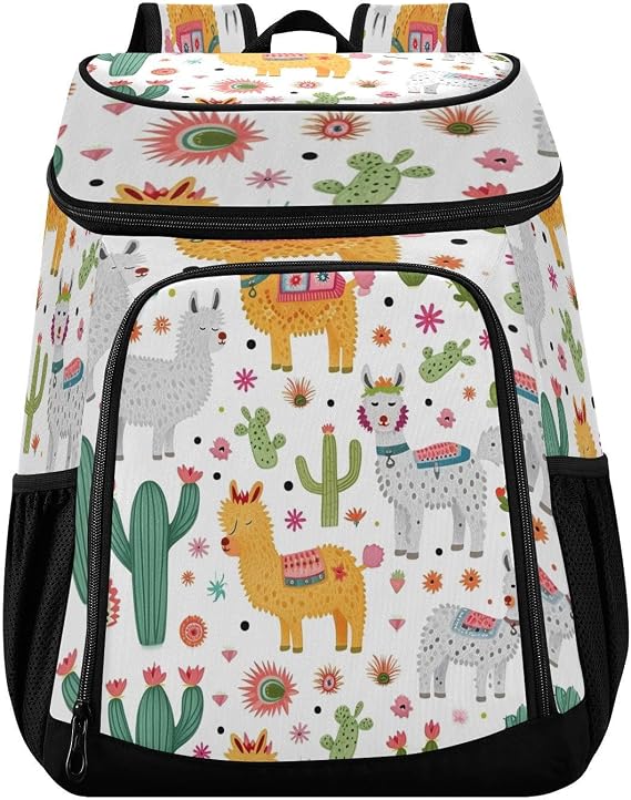 Llama and Cactus Cooler Backpack 36 Cans Insulated Backpack Cooler Leakproof Cooler Bag Lightweight Cooler Lunch Backpack for Hiking, Work, Picnic, Beach
