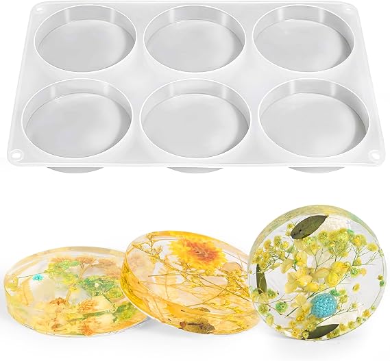 6 Cavity Deep Round Coaster Mold, Thicken Resin Casting Coasters Molds, for Epoxy Resin, for Flower Bouquet Preservation, Decorations, DIY Crafts