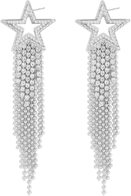 Star Earrings Dangle Silver Star Earrings for Women 14K Gold Star Sparkly Earrings Long Dangle Y2k Earrings Jewelry