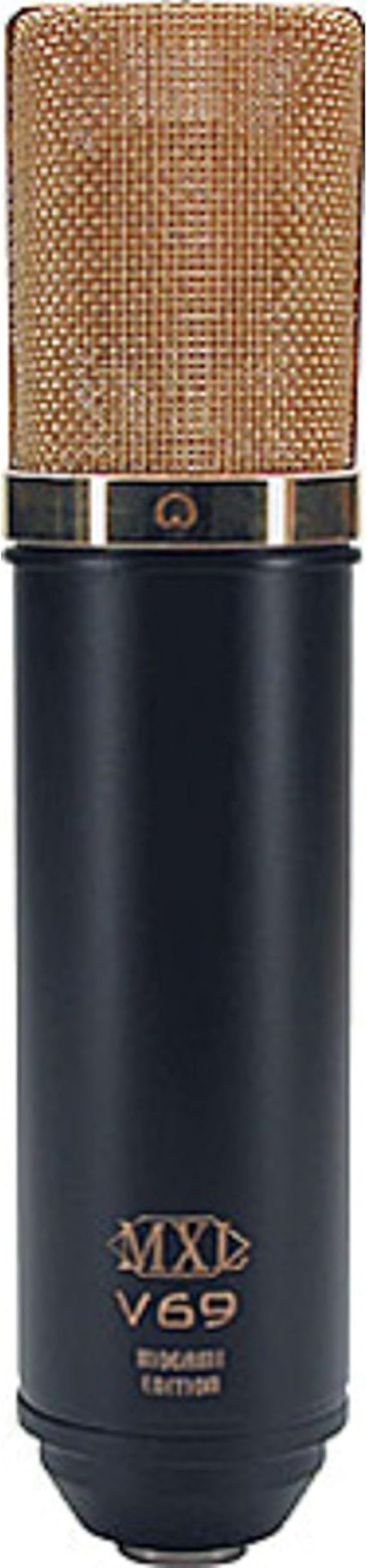 MXL Mics MXL V69M EDT MOGAMI Edition Condenser Microphone - Black | Large Diaphragm Tube Condenser Microphone, Black w/ Gold Accents - 47mm x 218mm/1.85 in x 8.58 in (MXLV69MEDT)