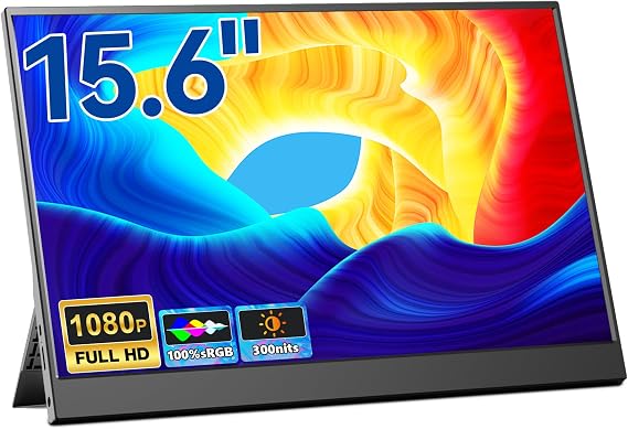 Mobile Monitor, 15.6 inches, Mobile Display, Portable Monitor, FHD1080P, IPS LCD Panel, Non-Glossy Screen, Thin, Lightweight, Protective Cover Included, Type-C Mini, HDMI, PS4, XBOX, Switch, PC, Mac