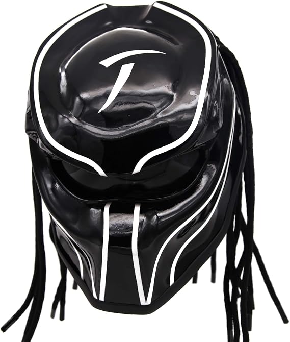Predator Motorcycle Helmet DOT Approved Custom Made, Fibreglass, Unisex for Powersports, Sports, and Outdoor- Black & White Blade