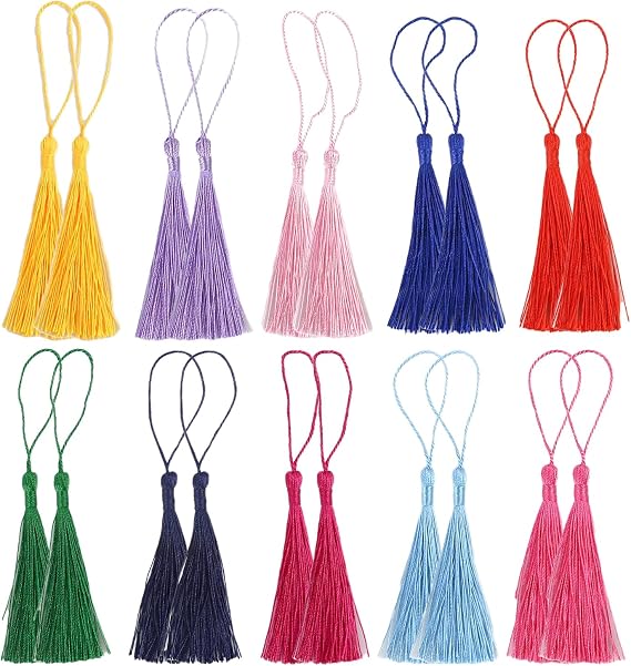 20 PCS 13cm/5 Inch Mini Bookmark Tassels,10 Mixed Colors | Handmade Soft Craft Mini Tassels with Loops for Jewelry Making, DIY Projects, Bookmarks