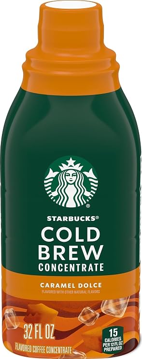 Starbucks Cold Brew Coffee Concentrate, Caramel Dolce Flavored Iced Coffee, 32 fl oz