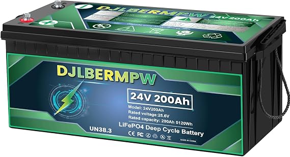 24V 200Ah LiFePO4 Lithium Battery,200A BMS,for RV,Solar Backup,15000 Cycle