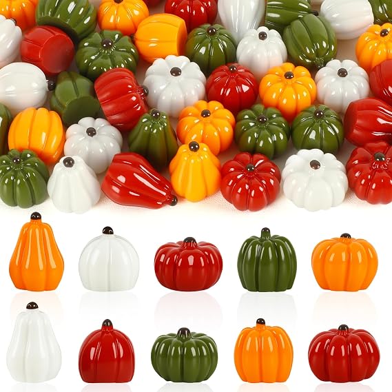 60Pcs Mini Resin Pumpkins Fake Artificial Pumpkins for Fall