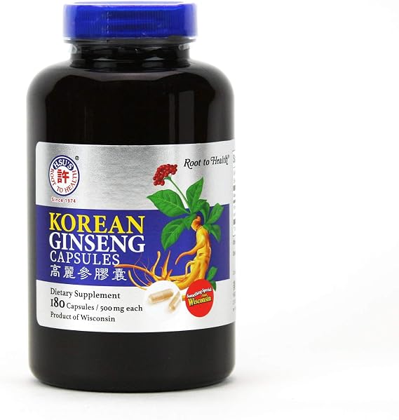 Hsu's SKU 1511 | Korean Ginseng Capsules 180 ct | Cultivated Wisconsin Korean Ginseng Direct from Ginseng Gardens | 180 | 500 mg 180 ct Capsules Bottle