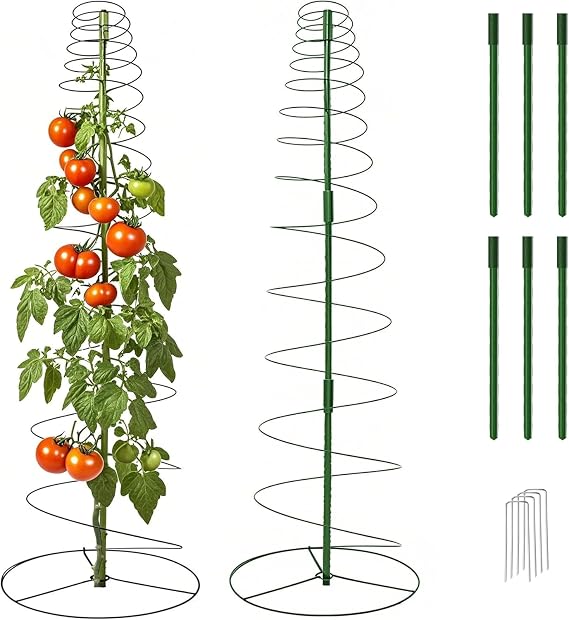2 Pcs Tomato Cage Garden 53.6" Tall Metal Plant Cage Support Stretchable with Poles Stake Tomato Tower Garden Trellis for Vegetables Bean Climbing Plants Outdoor