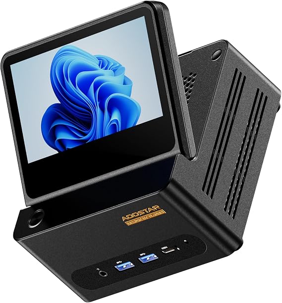 AOOSTAR G-FLIP Mini PC, AMD Ryzen 7 H255, 5-inch Foldable Touchscreen, Barebone Mini Computer, Dual USB4, OCuLink, Dual 2.5GbE LAN, 2 DDR5 Slots, 2 M.2 NVMe Slots, No RAM/SSD/OS