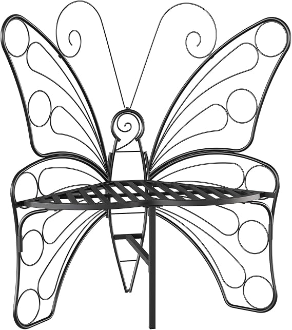 HavenlyYouth Butterfly Shaped Outdoor Bench, Black Garden Bench for Outdoor with Sturdy Stable Metal Frame, Butterfly Chair Butterfly Bench Outdoor for Garden, Yard, Balcony, Lawn (Black)
