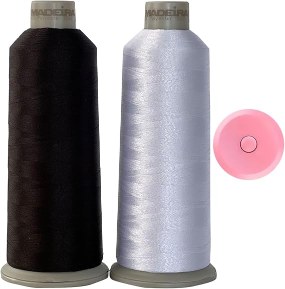 Madeira Embroidery Thread - 1801-1800 - Black and White Embroidery Thread - Embroidery Machine - Cone with GARIZZE Tape Measure - 2 Huge Spool of 5500Yd All Purpose Sewing