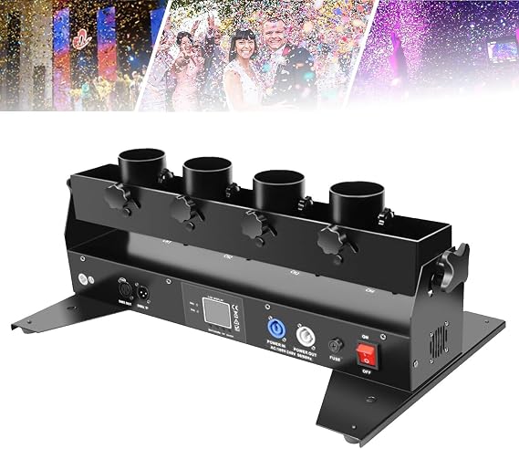 4 Heads Confetti Launcher Electric Cannon Confetti Machine Remote Control Electric Paper Confetti Cannon for DJ Party Nightclub Wedding Stage Concert Event Show