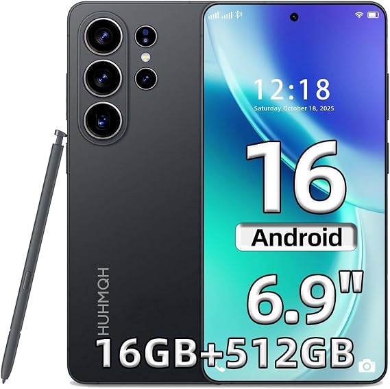 C26 Ultra Unlocked Phone,16+512GB Storage-Android 16 Phone,6.9" +120Hz HD Display Smartphone,7000mAh Long Battery Life, 108MP Camera/Dual SIM/Face Unlock/GPS 5G Phone-Black