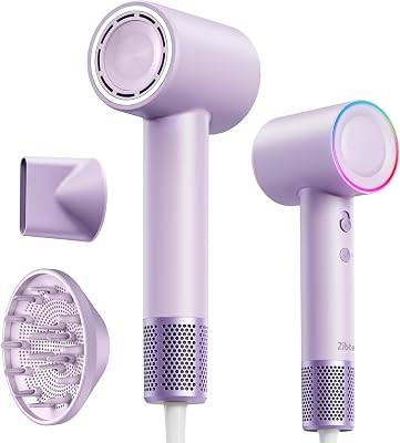 High-Speed Hair Dryer, 160,000 RPM Brushless Motor for Ultra-Fast Drying,500M Ionic Negative for Frizz Reduce, Low Noise Thermo-Control Blow Dryer with Diffuser for Curly Hair Women and Men,Purple