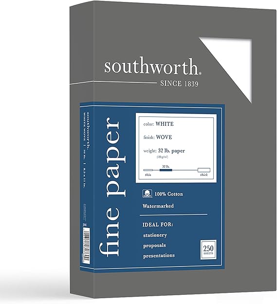 Southworth JD18C 100% Cotton Business Paper White 32 lbs. 8-1/2 x 11 250/Box