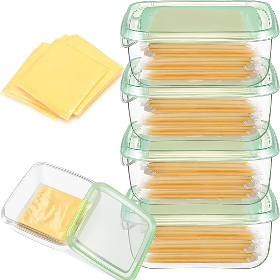 4 Pack Sliced Cheese Container for Fridge, Butter Block Cheese slicer Holder with Lids, Airtight Plastic Storage Box for Keeps Deli Cheese Fresh Longer