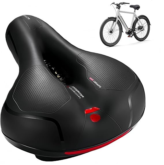 Bike Seat Cushion, Comfort Wide Bike Saddles with Dual Shock Absorption Balls for Men Women, Bicycle Seat Replacement Accessory Fit for Mountain or Road Bikes