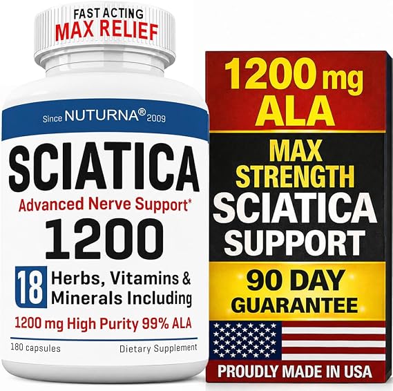 Sciatica Nerve Relief Supplement 1200 mg HP-99 Alpha Lipoic Acid - Maximum Strength ALA Sciatic Nerve Support for Lower Back Hip Buttock Legs & Feet - Ultra Potent 18-in-1 Natural Vitamins - 180 Caps