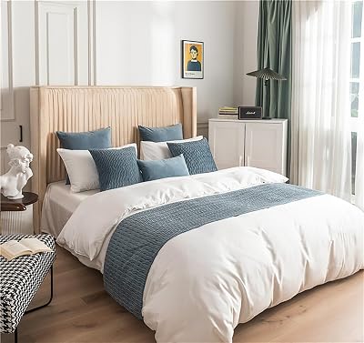 Bed Foot Runner, Home Decorative Bed Scarf Throws for Foot of Bed, Bed End Scarves Dining Table Runner for Hotel Guesthouse Resorts BedroomLight Blue,30  5cmPillow case